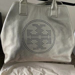 Tory Burch "metallic"  leather bag with perforated logo